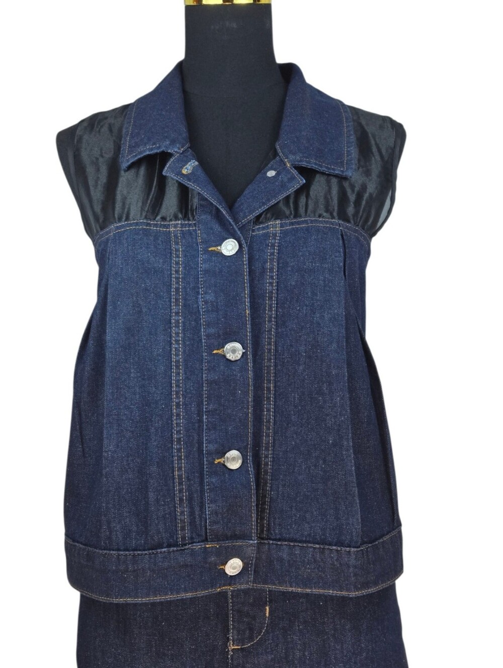 TOPSHOP x ASOS Dark Wash Sheer Organza Pleated Denim Vest & Mini Skirt Set L - Picture 12 of 16